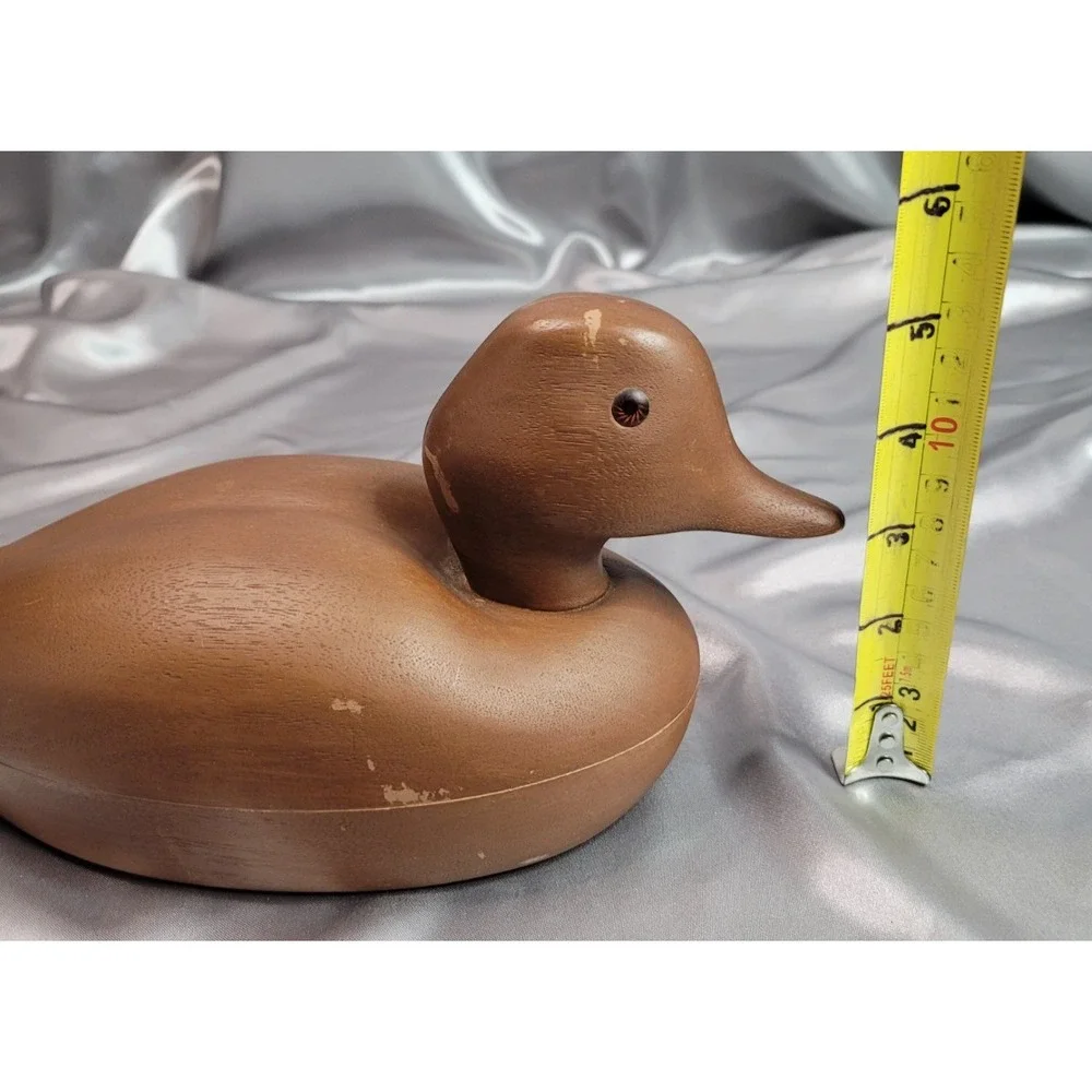 Vintage Avon Wooden Duck Trinket Box Storage Caddy w/ Flocked Interior 1980s